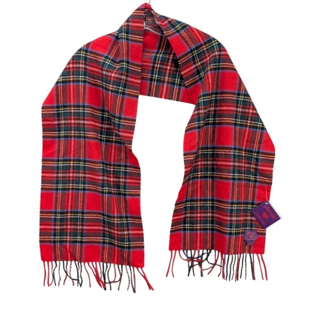 Phenix‎ Holiday Christmas Tartan Plaid Cashmere Unisex Scarf w/ Fringe 58" NEW